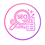 seo neon icon with magnifying glass
